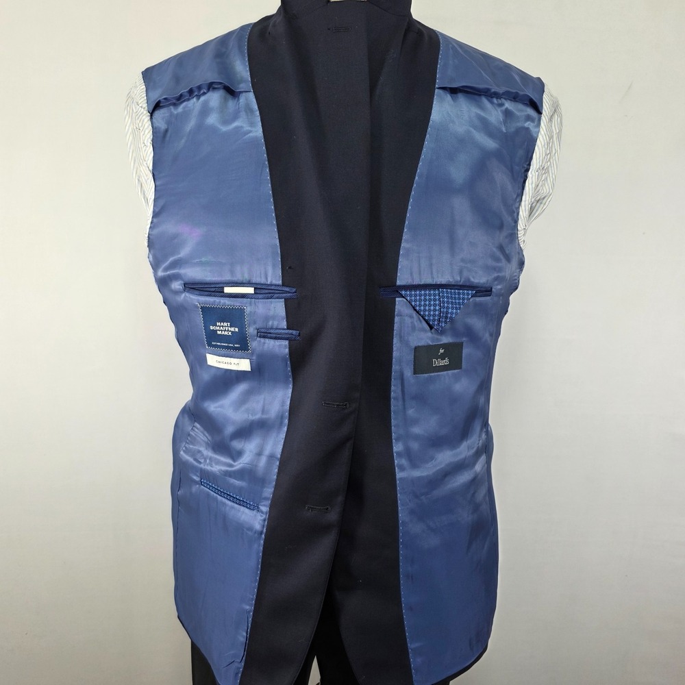 Hart Schaffner Marx Men's Sport Coat Blazer Two‎ Button Deep Navy Wool Size 42R - Picture 9 of 10